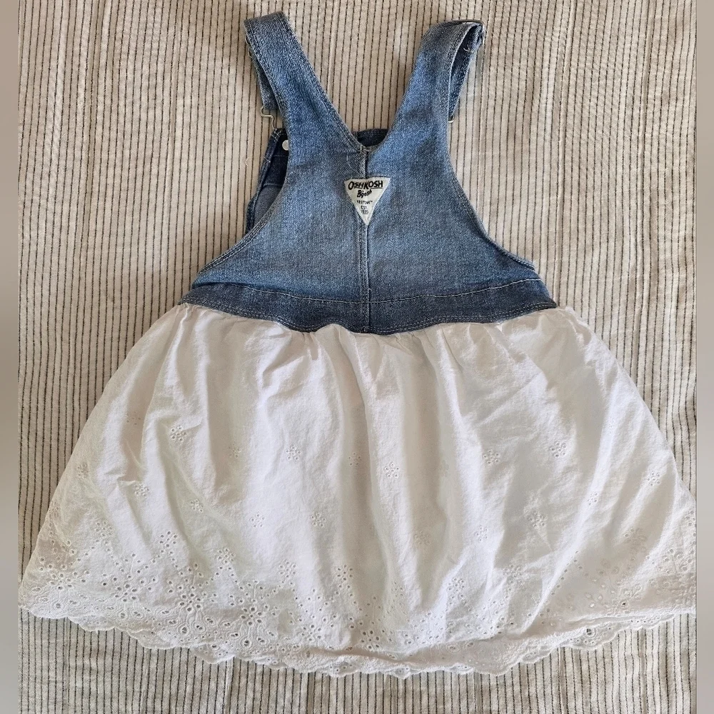 OshKosh Denim White Eyelet Lace Bottom Vestback Dress Size 4T Girls